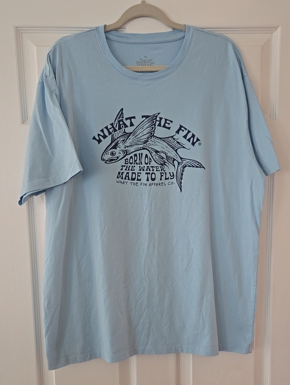 What The Fin Light Blue Graphic Tee Born Of The Water Made To Fly